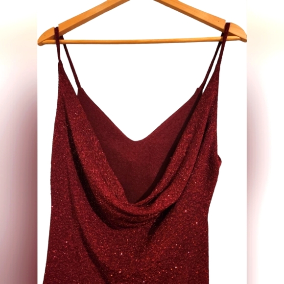 Crimson Red Midi Sparkle Dress spaghetti Straps and Open Back - Picture 3 of 8